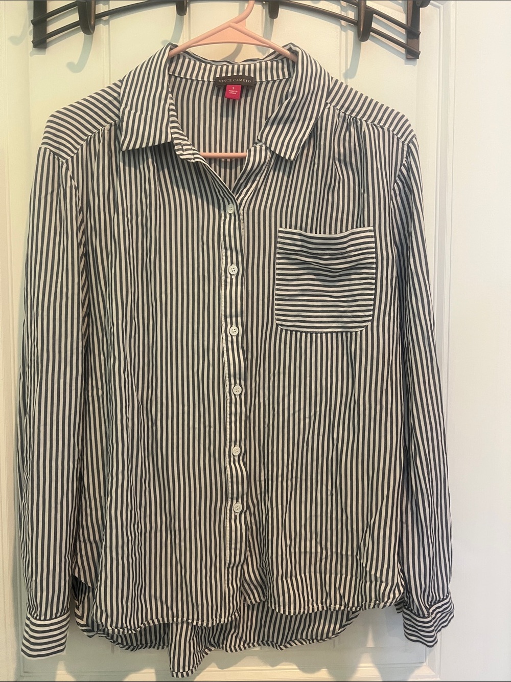 Vince Camuto Black and White Striped Button-Down Shirt